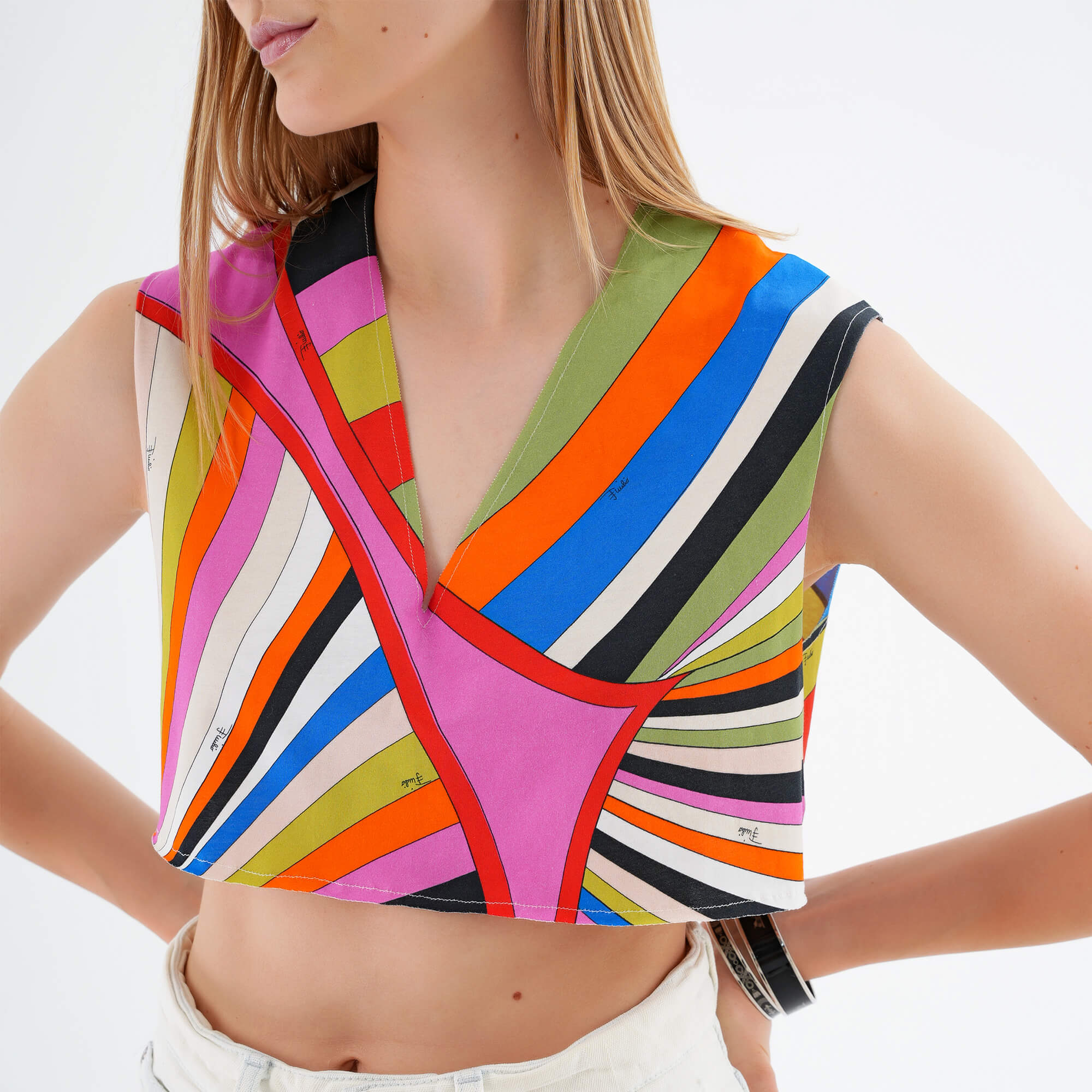 Emilio Pucci -Multicolor Printed Cotton Crop Top M